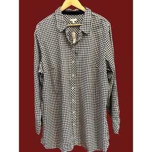 NWT Talbots Plus Size 3X Black White Gingham Check Button Front Blouse